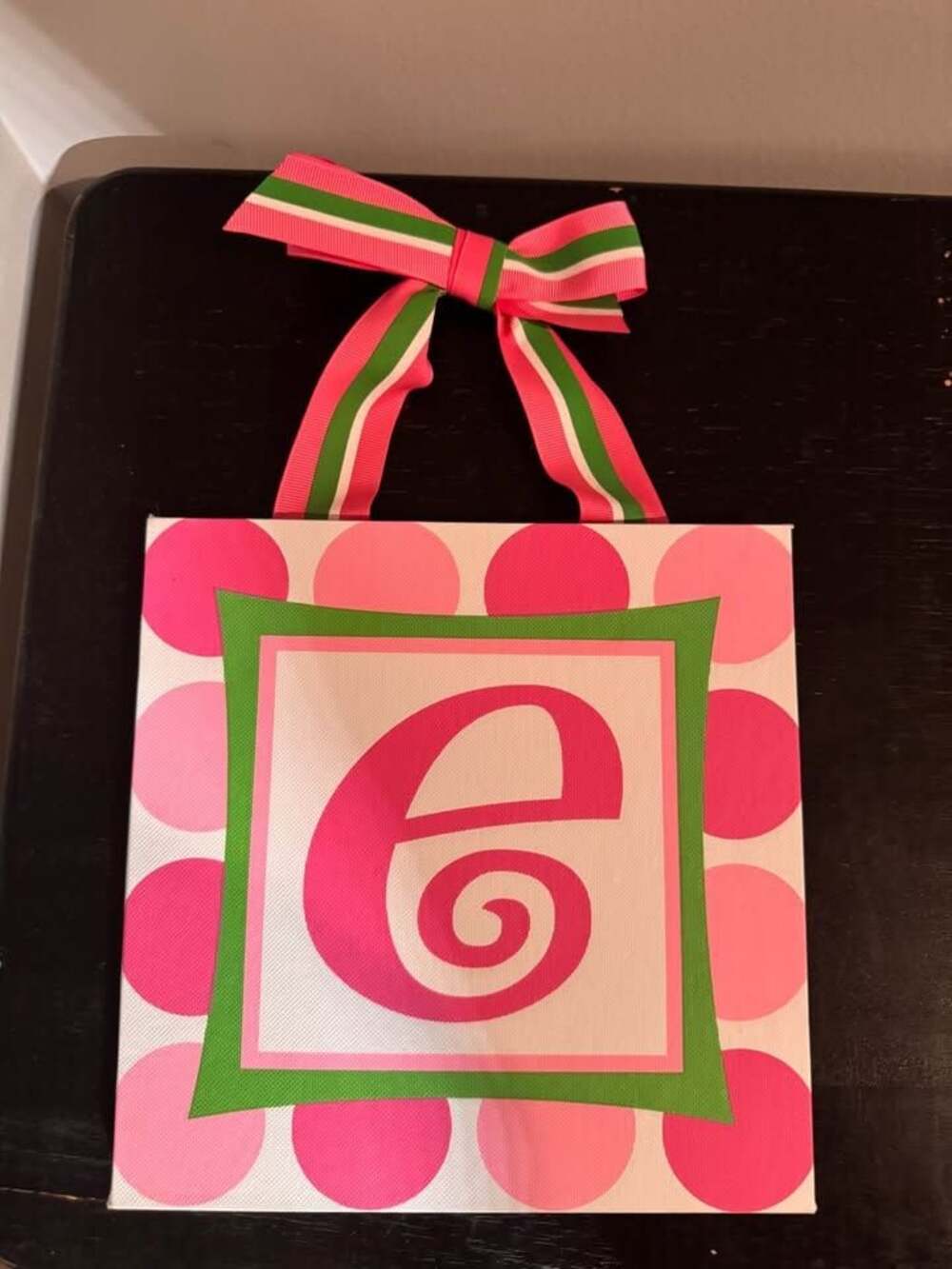 Pink and Green Monogram 'E' Canvas Wall Art 8”